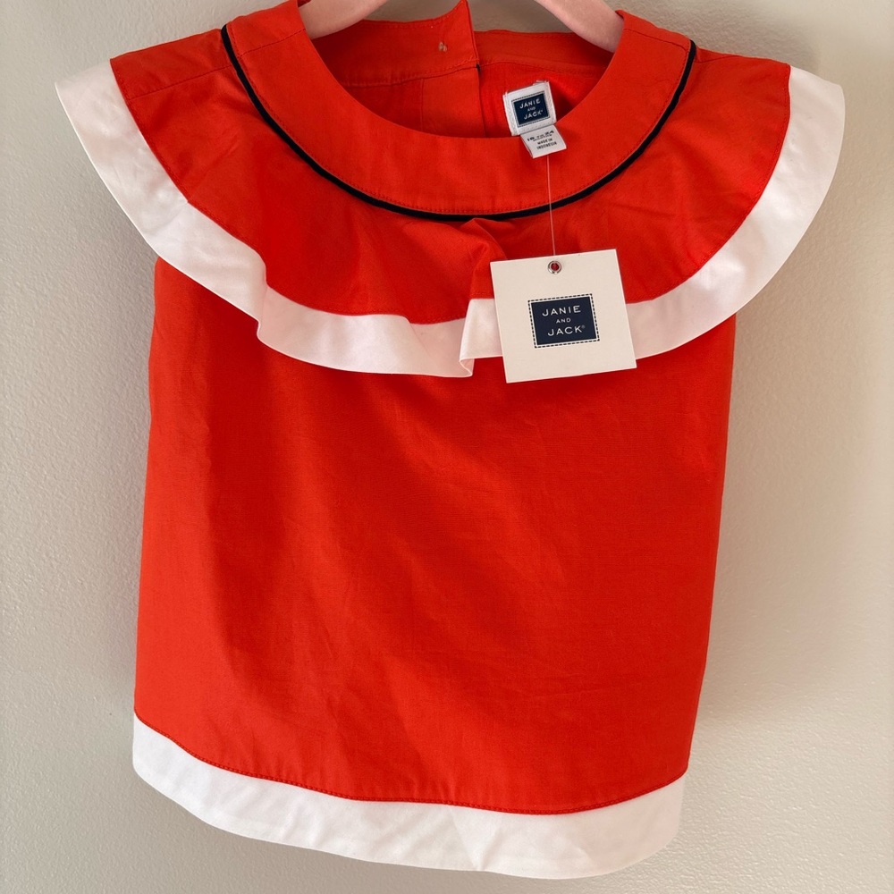 Janie and Jack Vibrant Red Top with White Trim